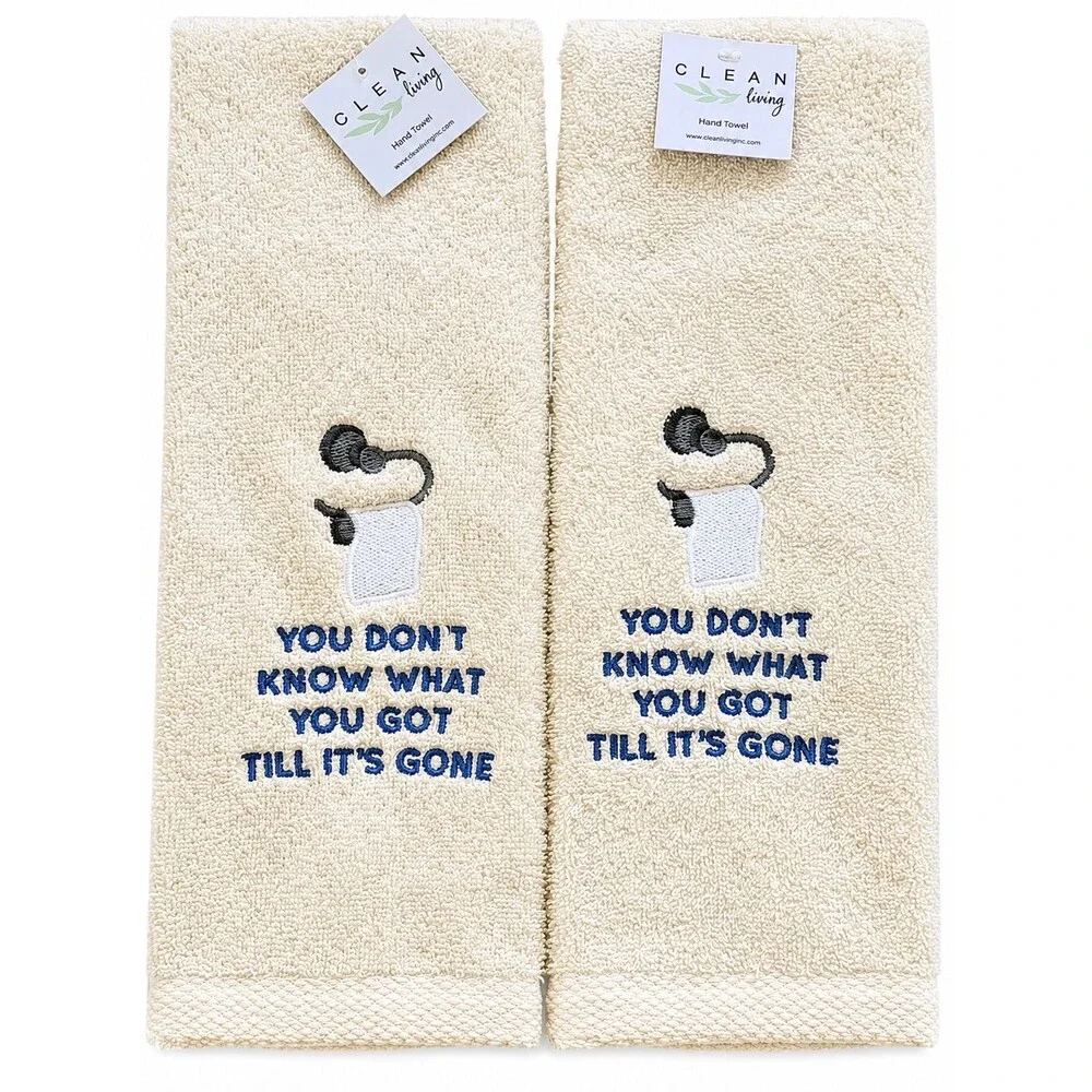 Avanti Hand Towels Set of 2 Don't Know What You've Got Ivory Embroidered Guest